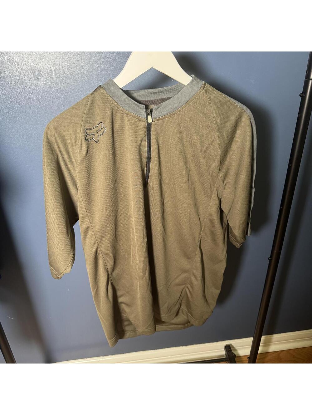 Fox Racing MTB Jersey Men’s Medium Olive Green Gray Trim Half Zip Bike Shirt